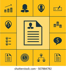 Set Of Human Resources Icons On Bank Payment, Money And Tree Structure Topics. Editable Vector Illustration. Includes Check, Male, Profile And More Vector Icons.