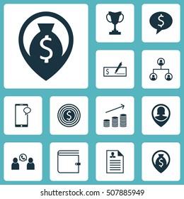 Set Of Human Resources Icons On Phone Conference, Business Deal And Business Goal Topics. Editable Vector Illustration. Includes Success, Male, Money And More Vector Icons.
