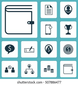 Set Of Human Resources Icons On Phone Conference, Wallet And Business Goal Topics. Editable Vector Illustration. Includes Trophy, Stacked, User And More Vector Icons.