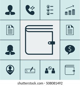 Set Of Human Resources Icons On Wallet, Bank Payment And Female Application Topics. Editable Vector Illustration. Includes Cellular, Check, Purse And More Vector Icons.