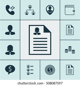 Set Of Human Resources Icons On Tree Structure, Cellular Data And Wallet Topics. Editable Vector Illustration. Includes Pin, Goal, Cellular And More Vector Icons.