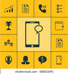Set Of Human Resources Icons On Successful Investment, Cellular Data And Curriculum Vitae Topics. Editable Vector Illustration. Includes Opinion, Trophy, Pin And More Vector Icons.