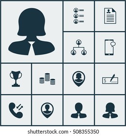Set Of Human Resources Icons On Pin Employee, Tree Structure And Money Topics. Editable Vector Illustration. Includes Female, Trophy, Career And More Vector Icons.