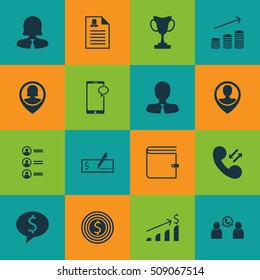 Set Of Human Resources Icons On Successful Investment, Tournament And Pin Employee Topics. Editable Vector Illustration. Includes Cellular, Female, Pin And More Vector Icons.