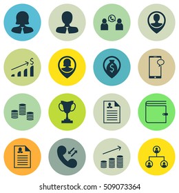 Set Of Human Resources Icons On Wallet, Phone Conference And Curriculum Vitae Topics. Editable Vector Illustration. Includes Cup, Structure, Trophy And More Vector Icons.
