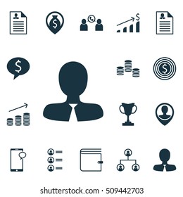 Set Of Human Resources Icons On Tree Structure, Successful Investment And Money Topics. Editable Vector Illustration. Includes Resume, Job, Dollar And More Vector Icons.