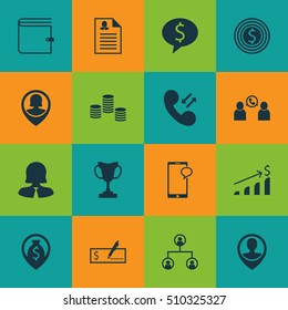 Set Of Human Resources Icons On Cellular Data, Money And Pin Employee Topics. Editable Vector Illustration. Includes Success, Dollar, Stacked And More Vector Icons.