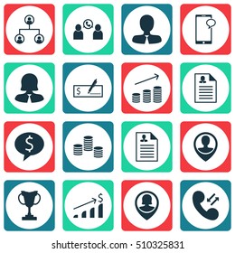 Set Of Human Resources Icons On Bank Payment, Manager And Phone Conference Topics. Editable Vector Illustration. Includes Check, Coins, Mobile And More Vector Icons.