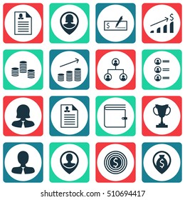 Set Of Human Resources Icons On Curriculum Vitae, Coins Growth And Money Navigation Topics. Editable Vector Illustration. Includes Cup, Prize, Cash And More Vector Icons.