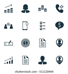 Set Of Human Resources Icons On Coins Growth, Manager And Employee Location Topics. Editable Vector Illustration. Includes Discussion, Chat, Cellular And More Vector Icons.