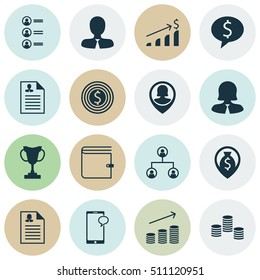 Set Of Human Resources Icons On Pin Employee, Business Deal And Successful Investment Topics. Editable Vector Illustration. Includes Money, Mobile, Success And More Vector Icons.