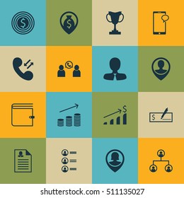 Set Of Human Resources Icons On Wallet, Cellular Data And Phone Conference Topics. Editable Vector Illustration. Includes User, Cellular, Prize And More Vector Icons.