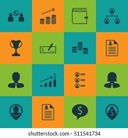 Set Of Human Resources Icons On Business Deal, Bank Payment And Coins Growth Topics. Editable Vector Illustration. Includes Resume, Phone, Organisation And More Vector Icons.