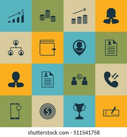 Set Of Human Resources Icons On Wallet, Coins Growth And Cellular Data Topics. Editable Illustration. Includes Female, Trophy, Increase And More Vector Icons.