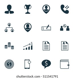 Set Of Human Resources Icons On Business Goal, Money And Employee Location Topics. Editable Illustration. Includes Cellular, Resume, Goal And More Vector Icons.