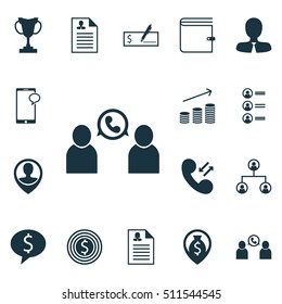 Set Of Human Resources Icons On Curriculum Vitae, Messaging And Business Goal Topics. Editable Vector Illustration. Includes Dollar, Tree, Coins And More Vector Icons.