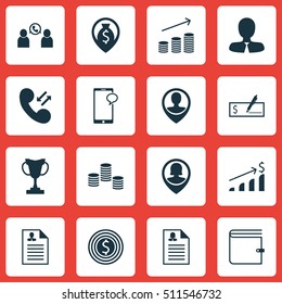 Set Of Human Resources Icons On Curriculum Vitae, Pin Employee And Coins Growth Topics. Editable Vector Illustration. Includes Bank, Conference, Mobile And More Vector Icons.
