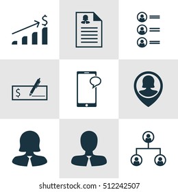 Set Of Human Resources Icons On Successful Investment, Business Woman And Pin Employee Topics. Editable Vector Illustration. Includes Job, Structure, User And More Vector Icons.
