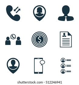 Set Of Human Resources Icons On Employee Location, Curriculum Vitae And Cellular Data Topics. Editable Vector Illustration. Includes Profile, Career, Money And More Vector Icons.