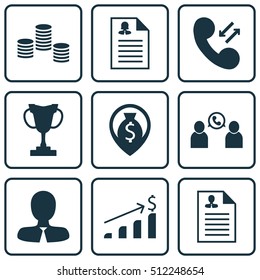 Set Of Human Resources Icons On Phone Conference, Successful Investment And Female Application Topics. Editable Vector Illustration. Includes Career, Prize, Employee And More Vector Icons.
