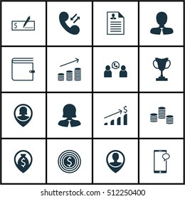 Set Of Human Resources Icons On Phone Conference, Pin Employee And Successful Investment Topics. Editable Vector Illustration. Includes Female, Trophy, Profile And More Vector Icons.
