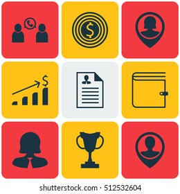 Set Of Human Resources Icons On Successful Investment, Business Goal And Business Woman Topics. Editable Vector Illustration. Includes Male, Prize, Increase And More Vector Icons.
