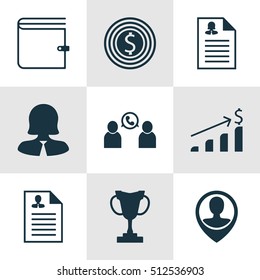 Set Of Human Resources Icons On Female Application, Phone Conference And Business Goal Topics. Editable Vector Illustration. Includes Career, Call, Phone And More Vector Icons.