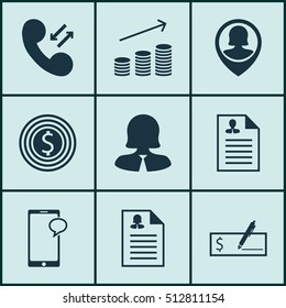 Set Of Human Resources Icons On Business Goal, Curriculum Vitae And Bank Payment Topics. Editable Vector Illustration. Includes Application, Male, Cellular And More Vector Icons.