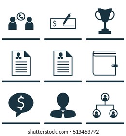 Set Of Human Resources Icons On Phone Conference, Manager And Tournament Topics. Editable Vector Illustration. Includes Female, Purse, Profile And More Vector Icons.