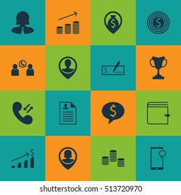 Set Of Human Resources Icons On Business Woman, Tournament And Pin Employee Topics. Editable Vector Illustration. Includes Money, Cup, Success And More Vector Icons.