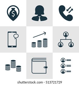 Set Of Human Resources Icons On Money, Wallet And Cellular Data Topics. Editable Vector Illustration. Includes Map, Job, Phone And More Vector Icons.