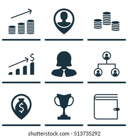 Set Of Human Resources Icons On Coins Growth, Tree Structure And Money Topics. Editable Vector Illustration. Includes Increase, Structure, Coins And More Vector Icons.