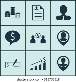 Set Of Human Resources Icons On Money, Successful Investment And Pin Employee Topics. Editable Vector Illustration. Includes Discussion, Male, Phone And More Vector Icons.