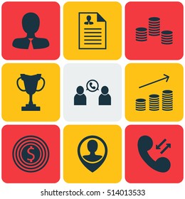 Set Of Human Resources Icons On Curriculum Vitae, Business Goal And Coins Growth Topics. Editable Vector Illustration. Includes Profile, Employee, Prize And More Vector Icons.