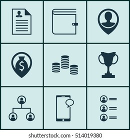 Set Of Human Resources Icons On Wallet, Messaging And Curriculum Vitae Topics. Editable Vector Illustration. Includes Mobile, Prize, List And More Vector Icons.