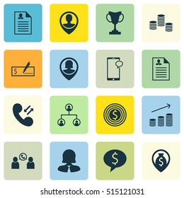 Set Of Human Resources Icons On Curriculum Vitae, Coins Growth And Cellular Data Topics. Editable Vector Illustration. Includes Opinion, Map, Trophy And More Vector Icons.