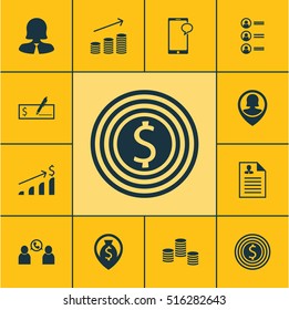 Set Of Human Resources Icons On Money, Curriculum Vitae And Business Woman Topics. Editable Vector Illustration. Includes Profile, Dollar, User And More Vector Icons.