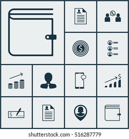 Set Of Human Resources Icons On Female Application, Wallet And Job Applicants Topics. Editable Vector Illustration. Includes Wallet, Bank, Pin And More Vector Icons.