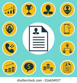 Set Of Human Resources Icons On Coins Growth, Money And Successful Investment Topics. Editable Vector Illustration. Includes Prize, Dollar, Cup And More Vector Icons.