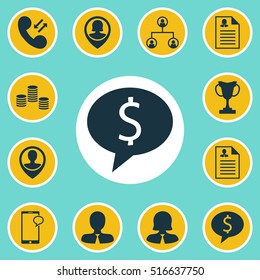 Set Of Human Resources Icons On Business Deal, Tree Structure And Business Woman Topics. Editable Vector Illustration. Includes Female, Call, Profile And More Vector Icons.