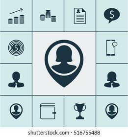Set Of Human Resources Icons On Manager, Coins Growth And Tournament Topics. Editable Vector Illustration. Includes Female, Purse, Chat And More Vector Icons.