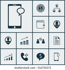 Set Of Human Resources Icons On Phone Conference, Successful Investment And Cellular Data Topics. Editable Vector Illustration. Includes Tree, Increase, Growth And More Vector Icons.
