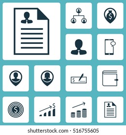 Set Of Human Resources Icons On Pin Employee, Coins Growth And Bank Payment Topics. Editable Vector Illustration. Includes Map, Phone, User And More Vector Icons.