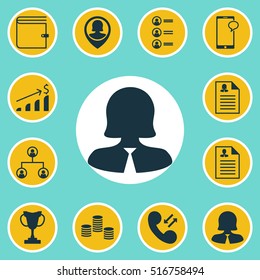 Set Of Human Resources Icons On Wallet, Curriculum Vitae And Tournament Topics. Editable Vector Illustration. Includes Structure, Call, Profile And More Vector Icons.
