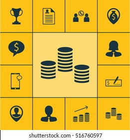 Set Of Human Resources Icons On Bank Payment, Money And Money Navigation Topics. Editable Vector Illustration. Includes Trophy, Pin, Map And More Elements