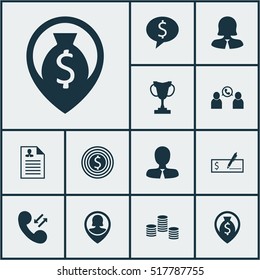 Set Of Human Resources Icons On Money Navigation, Business Deal And Bank Payment Topics. Editable Vector Illustration. Includes Male, Cellular, Conference And More Vector Icons.