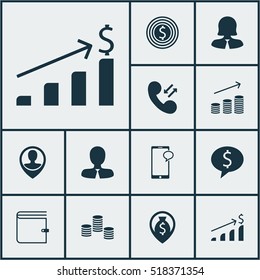 Set Of Human Resources Icons On Money Navigation, Coins Growth And Business Goal Topics. Editable Vector Illustration. Includes Female, Pin, Cash And More Vector Icons.