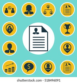 Set Of Human Resources Icons On Employee Location, Tree Structure And Money Navigation Topics. Editable Vector Illustration. Includes Career, Cup, Structure And More Vector Icons.