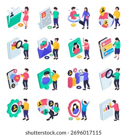 Conjunto de Ilustrações Isométricas de Recursos Humanos 