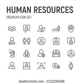 Set of human resources line icons. Premium pack of signs in trendy style. Pixel perfect objects for UI, apps and web. 